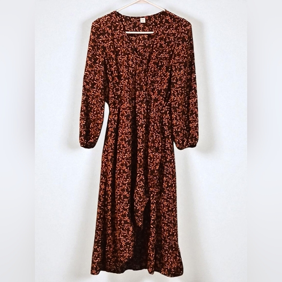 Old Navy Long Wrap Dress XS Womans CottageCore Fall Puff Sleeves Ruffle Tier - Picture 1 of 13